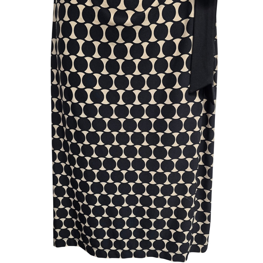 Connected Apparel Tan Black Geometric Retro Sheath Dress Size 6 Artsy Stretch - Picture 3 of 7